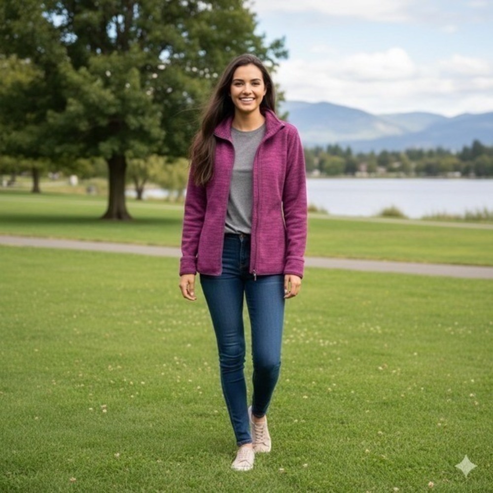 Old Navy Womens Size Small Fleece Jacket Magenta Heathered Full Zip Outdoor Cozy